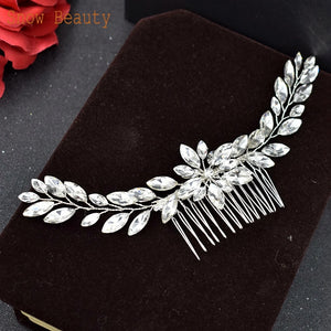 A83 Fashion Wedding Hair Accessories Alloy Leaves Bridal Hair Clips for Women Headpieces Handmade Rhinestone Bride Headdress