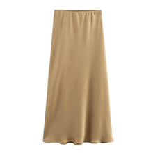 Load image into Gallery viewer, Willshela Women Fashion Satin Solid Pleated Midi Skirt Vintage Mid Elastic Waist Female Chic Lady Skirts