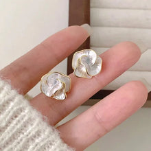 Load image into Gallery viewer, LATS White Enamel Flower Stud Earrings for Women Folded Unique Design Multi-layers Floral Female Small Earrings 2024 New Brincos