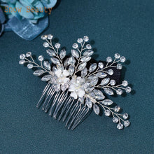 Load image into Gallery viewer, A83 Fashion Wedding Hair Accessories Alloy Leaves Bridal Hair Clips for Women Headpieces Handmade Rhinestone Bride Headdress