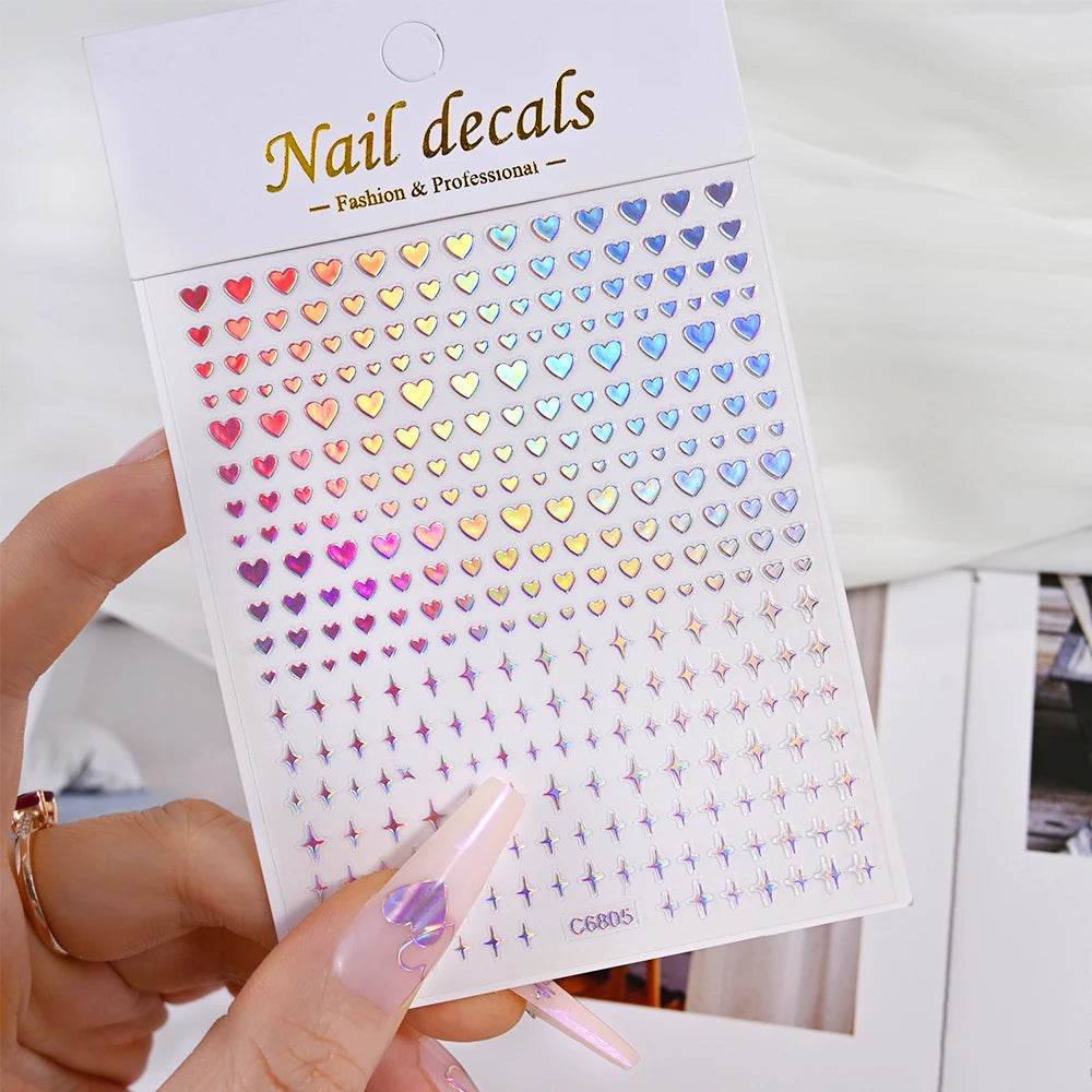 1pcs 3D Bronzing Gold Love Heart Nail Art Stickers Y2K Holographic Stars Sun Sliders Starlight DIY Decals Manicure Decoration