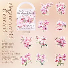Load image into Gallery viewer, 20 Pcs PET Pink flowers Stickers Transparent Deco Decals For Scrapbooking Stick Labels Junk Journal Supplies