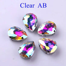 Load image into Gallery viewer, Glass Rhinestones! Drop Shape Diamond With Claw Sew On Teardrop Strass Metal Base Buckle Crystal Stone For Clothes