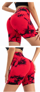 High Waist Butt Lift Shorts Women Seamless Tie Dye Shorts Gym Workout Running High Elastic Fashion Knit Slim Three Point Pants