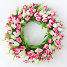 Load image into Gallery viewer, Simulation Pink Tulip Wreath Wedding Decoration Wall Hanging Wreath Artificial Flowers Wreath Spring Decor For Door Garden