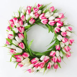 Simulation Pink Tulip Wreath Wedding Decoration Wall Hanging Wreath Artificial Flowers Wreath Spring Decor For Door Garden