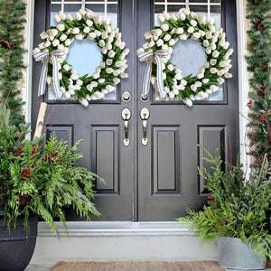 Simulation Pink Tulip Wreath Wedding Decoration Wall Hanging Wreath Artificial Flowers Wreath Spring Decor For Door Garden