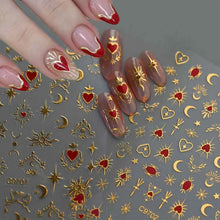Load image into Gallery viewer, 1pcs 3D Bronzing Gold Love Heart Nail Art Stickers Y2K Holographic Stars Sun Sliders Starlight DIY Decals Manicure Decoration