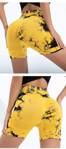 High Waist Butt Lift Shorts Women Seamless Tie Dye Shorts Gym Workout Running High Elastic Fashion Knit Slim Three Point Pants