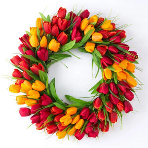 Simulation Pink Tulip Wreath Wedding Decoration Wall Hanging Wreath Artificial Flowers Wreath Spring Decor For Door Garden