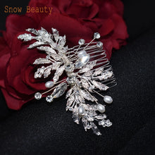 Load image into Gallery viewer, A83 Fashion Wedding Hair Accessories Alloy Leaves Bridal Hair Clips for Women Headpieces Handmade Rhinestone Bride Headdress