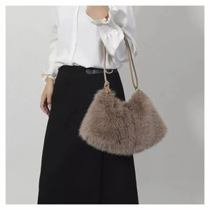 Women's Autumn and Winter Handbag Imitation Fur Fashion Hundred with Plush Bag Solid Color Large Capacity Zipper Shoulder Bag