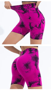 High Waist Butt Lift Shorts Women Seamless Tie Dye Shorts Gym Workout Running High Elastic Fashion Knit Slim Three Point Pants