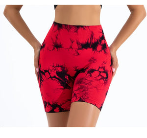 High Waist Butt Lift Shorts Women Seamless Tie Dye Shorts Gym Workout Running High Elastic Fashion Knit Slim Three Point Pants