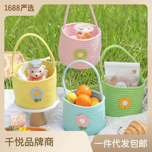 Easter Spring Rattan Storage Picnic Fruit Hanging Woven Basket