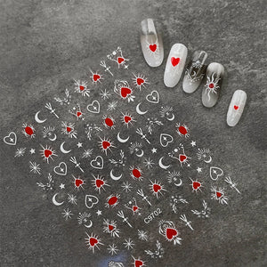 1pcs 3D Bronzing Gold Love Heart Nail Art Stickers Y2K Holographic Stars Sun Sliders Starlight DIY Decals Manicure Decoration