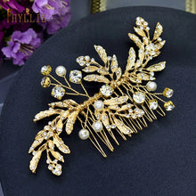 Load image into Gallery viewer, A83 Fashion Wedding Hair Accessories Alloy Leaves Bridal Hair Clips for Women Headpieces Handmade Rhinestone Bride Headdress