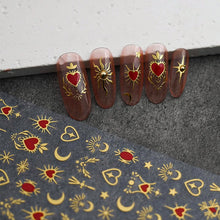 Load image into Gallery viewer, 1pcs 3D Bronzing Gold Love Heart Nail Art Stickers Y2K Holographic Stars Sun Sliders Starlight DIY Decals Manicure Decoration