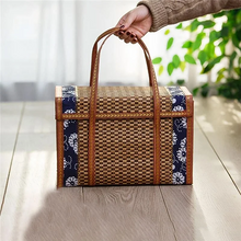 Load image into Gallery viewer, Picnic Woven Basket Wicker Storage Bag Handle Folded Fruit Shopping Food Handle Rattan Grass Foldable Bamboo Basket