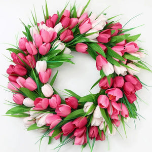 Simulation Pink Tulip Wreath Wedding Decoration Wall Hanging Wreath Artificial Flowers Wreath Spring Decor For Door Garden
