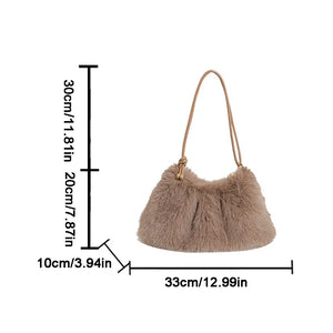 Women's Autumn and Winter Handbag Imitation Fur Fashion Hundred with Plush Bag Solid Color Large Capacity Zipper Shoulder Bag