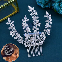 Load image into Gallery viewer, A83 Fashion Wedding Hair Accessories Alloy Leaves Bridal Hair Clips for Women Headpieces Handmade Rhinestone Bride Headdress