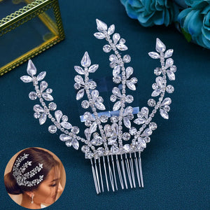 A83 Fashion Wedding Hair Accessories Alloy Leaves Bridal Hair Clips for Women Headpieces Handmade Rhinestone Bride Headdress