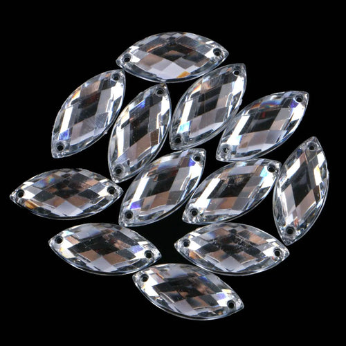 50pcs Horse Eye/leaf shape Acrylic Strass Flat Back Sew On Diamond Sew-On Beads 2 Holes Clear