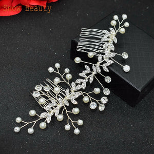 A83 Fashion Wedding Hair Accessories Alloy Leaves Bridal Hair Clips for Women Headpieces Handmade Rhinestone Bride Headdress