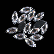 Load image into Gallery viewer, 50pcs Horse Eye/leaf shape Acrylic Strass Flat Back Sew On Diamond Sew-On Beads 2 Holes Clear