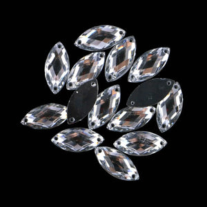 50pcs Horse Eye/leaf shape Acrylic Strass Flat Back Sew On Diamond Sew-On Beads 2 Holes Clear