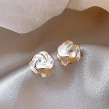 Load image into Gallery viewer, LATS White Enamel Flower Stud Earrings for Women Folded Unique Design Multi-layers Floral Female Small Earrings 2024 New Brincos