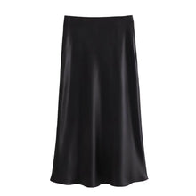 Load image into Gallery viewer, Willshela Women Fashion Satin Solid Pleated Midi Skirt Vintage Mid Elastic Waist Female Chic Lady Skirts