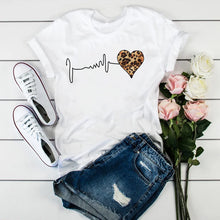 Load image into Gallery viewer, Summer New 90 &#39;s Leopard Heartbeat Short Sleeve Print Clothing Women&#39;s T-Shirt Harajuku Graphic Clothing Women&#39;s Top,Drop Ship