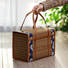 Load image into Gallery viewer, Picnic Woven Basket Wicker Storage Bag Handle Folded Fruit Shopping Food Handle Rattan Grass Foldable Bamboo Basket