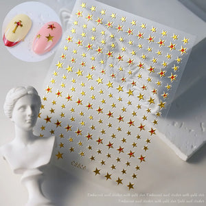 1pcs 3D Bronzing Gold Love Heart Nail Art Stickers Y2K Holographic Stars Sun Sliders Starlight DIY Decals Manicure Decoration