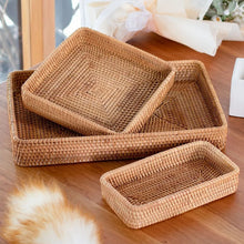 Load image into Gallery viewer, Hand-Woven Storage Basket Rattan Storage Tray Wicker Baskets Bread Fruit Food Breakfast Display Box Home Decoration-C