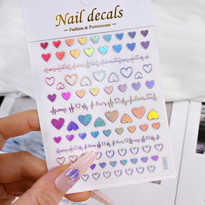 1pcs 3D Bronzing Gold Love Heart Nail Art Stickers Y2K Holographic Stars Sun Sliders Starlight DIY Decals Manicure Decoration