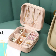 Load image into Gallery viewer, Portable Mini Jewelry Storage Box Travel Organizer Jewelry Case Leather Storage Earrings Necklace Ring Jewelry Organizer Display