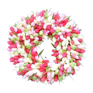 Simulation Pink Tulip Wreath Wedding Decoration Wall Hanging Wreath Artificial Flowers Wreath Spring Decor For Door Garden