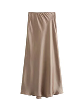 Load image into Gallery viewer, Willshela Women Fashion Satin Solid Pleated Midi Skirt Vintage Mid Elastic Waist Female Chic Lady Skirts