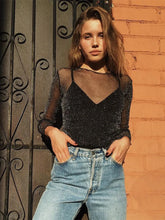 Load image into Gallery viewer, Sexy Mesh Shiny Long Sleeve T Shirt Women Spring Transparent Club Party Black Tee Shirts Sexy Thin O Neck Short Tops