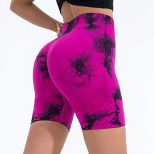Load image into Gallery viewer, High Waist Butt Lift Shorts Women Seamless Tie Dye Shorts Gym Workout Running High Elastic Fashion Knit Slim Three Point Pants