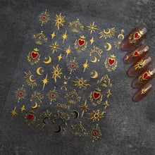 Load image into Gallery viewer, 1pcs 3D Bronzing Gold Love Heart Nail Art Stickers Y2K Holographic Stars Sun Sliders Starlight DIY Decals Manicure Decoration