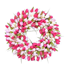 Load image into Gallery viewer, Simulation Pink Tulip Wreath Wedding Decoration Wall Hanging Wreath Artificial Flowers Wreath Spring Decor For Door Garden