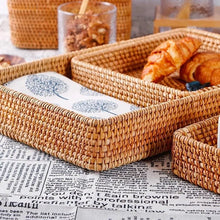 Load image into Gallery viewer, Hand-Woven Storage Basket Rattan Storage Tray Wicker Baskets Bread Fruit Food Breakfast Display Box Home Decoration-C