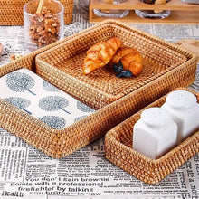 Load image into Gallery viewer, Hand-Woven Storage Basket Rattan Storage Tray Wicker Baskets Bread Fruit Food Breakfast Display Box Home Decoration-C