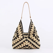 Load image into Gallery viewer, Women Straw Tote Bag Large Capacity Vintage Vacation Shoulder Bag Everything Casual Handbag Designer Hollow Summer Beach Bag