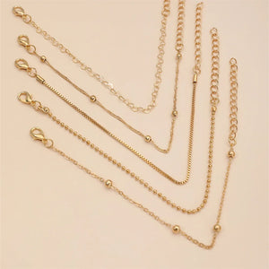 5pcs/Set Simple Style Thin Chain Bracelet Set Elegant Hand Love Hollow Beaded Chain Bracelet Chain Jewelry Decoration Daily Wear
