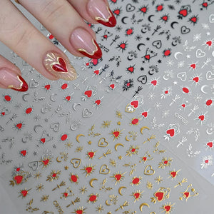 1pcs 3D Bronzing Gold Love Heart Nail Art Stickers Y2K Holographic Stars Sun Sliders Starlight DIY Decals Manicure Decoration